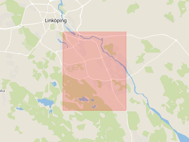 Karta som med röd fyrkant ramar in Brokindsleden, Linköping, Östergötlands län