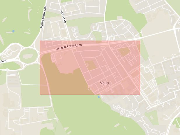 Karta som visar ungefär var händelsen Brand: Bostadsbrand i stadsdelen Östra Valla. inträffat