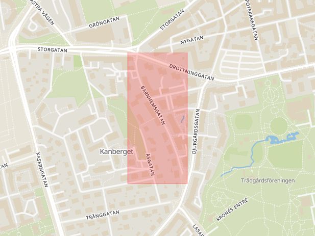 Karta som med röd fyrkant ramar in Barnhemsgatan, Linköping, Östergötlands län