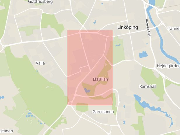 Karta som med röd fyrkant ramar in Djurgårdsgatan, Linköping, Östergötlands län
