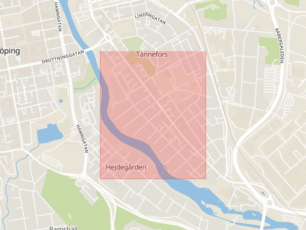 Karta som med röd fyrkant ramar in Arbetaregatan, Tannefors, Linköping, Östergötlands län
