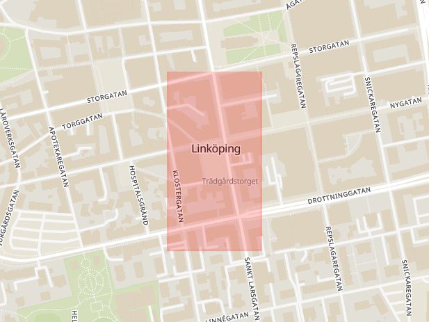 Karta som med röd fyrkant ramar in Trädgårdstorget, Linköping, Östergötlands län