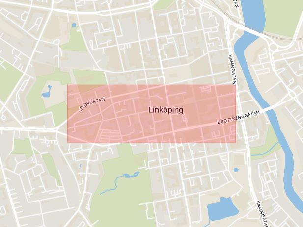 Karta som med röd fyrkant ramar in Trädgårdstorget, Nygatan, Lilla Torget, Linköping, Östergötlands län