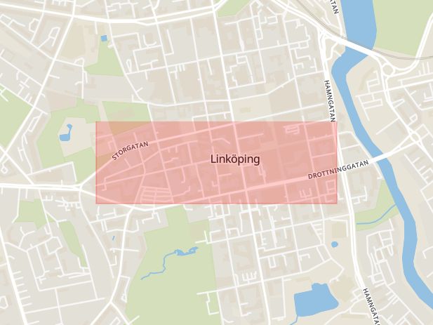 Karta som med röd fyrkant ramar in Nygatan, Esplanaden, Linköping, Östergötlands län