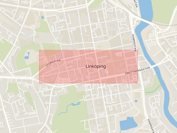 Karta som med röd fyrkant ramar in Nygatan, Linköping, Östergötlands län