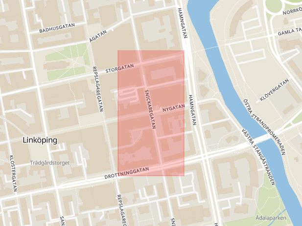 Karta som visar ungefär var händelsen Rattfylleri: Man misstänkt för drograttfylleri i centrala Linköping. inträffat