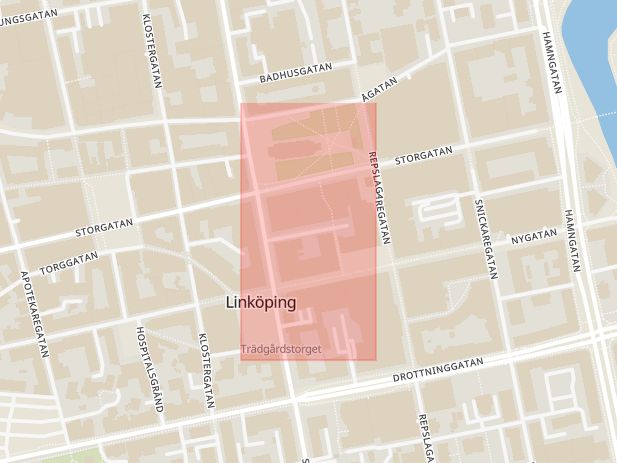 Karta som med röd fyrkant ramar in Göran Dyks Gata, Linköping, Östergötlands län