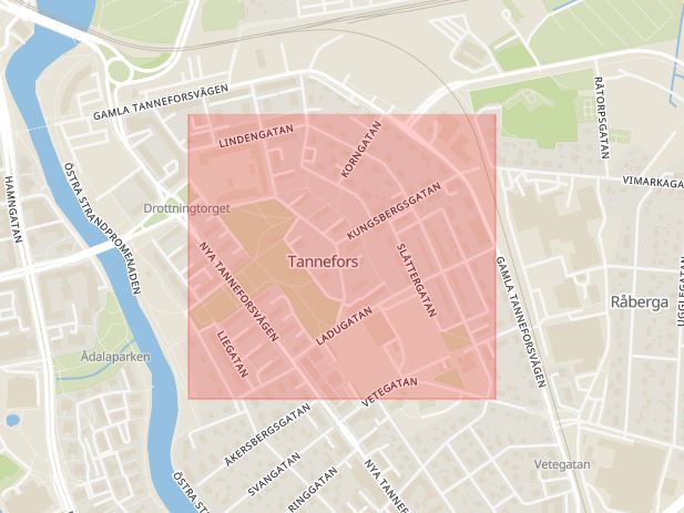 Karta som med röd fyrkant ramar in Lindengatan, Linköping, Östergötlands län