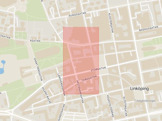 Karta som med röd fyrkant ramar in Linköping, Jönköping, Stockholm, Östergötland, Östergötlands län