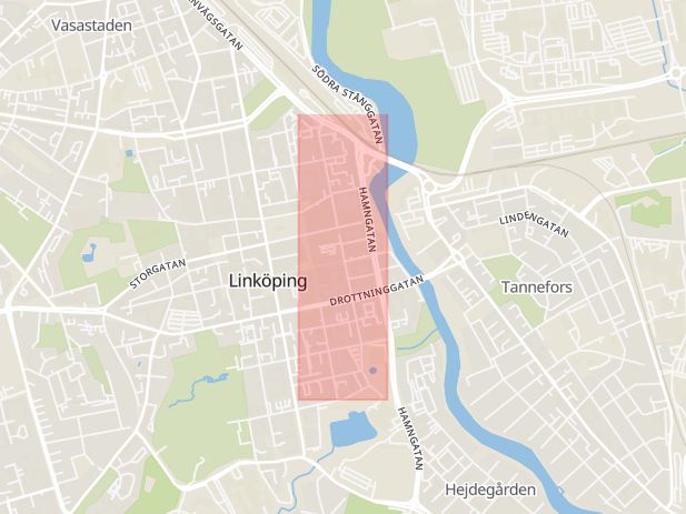 Karta som med röd fyrkant ramar in Östergötland, Snickaregatan, Bangolf, Skeda Udde, Linköpings Kommun, Östergötlands län