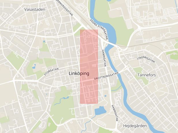 Karta som med röd fyrkant ramar in Repslagargatan, Linköping, Östergötlands län