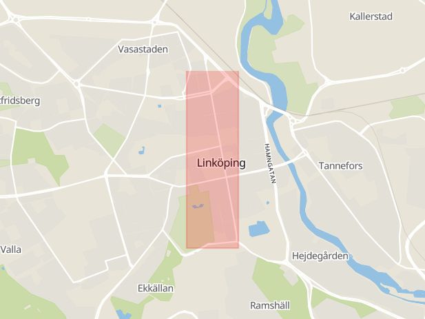 Karta som med röd fyrkant ramar in Klostergatan, Linköping, Östergötlands län
