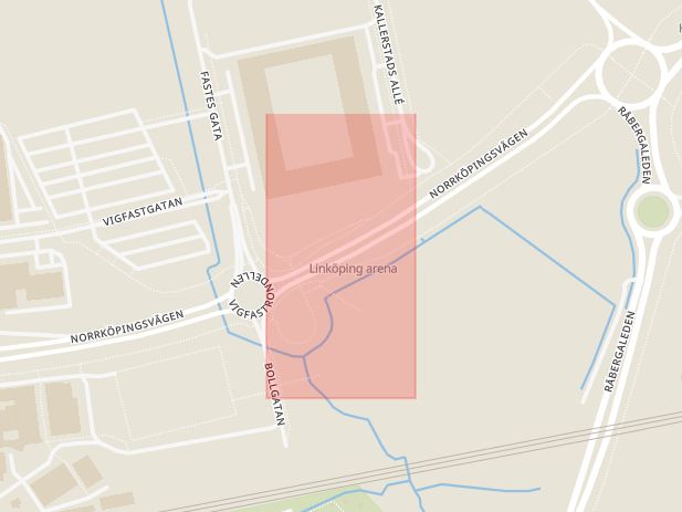 Karta som med röd fyrkant ramar in Arena, Linköping, Östergötlands län