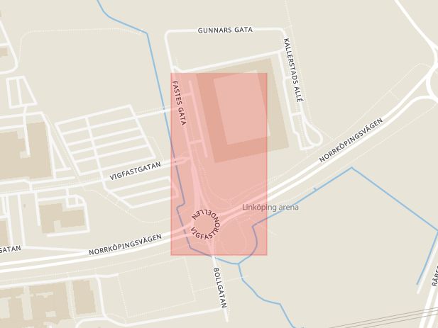 Karta som med röd fyrkant ramar in Linköping Arena, Linköping, Östergötlands län