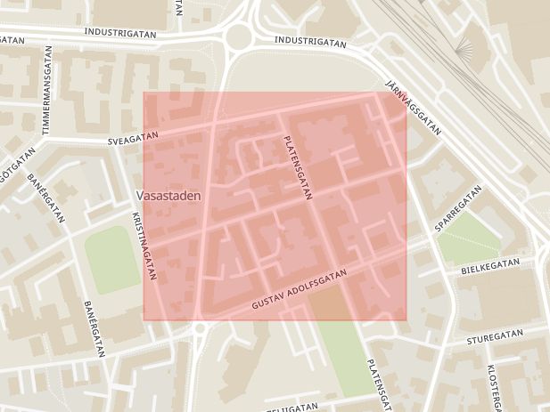 Karta som med röd fyrkant ramar in Hertig Karlsgatan, Linköping, Östergötlands län
