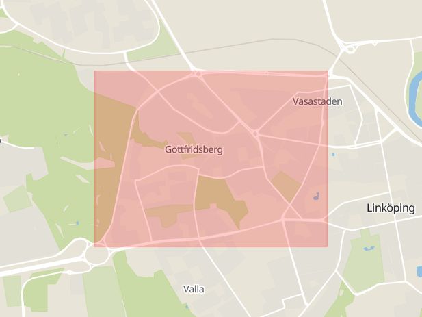 Karta som med röd fyrkant ramar in Industrigatan, Linköping, Östergötlands län