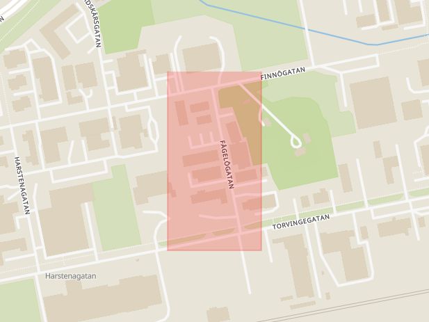 Karta som med röd fyrkant ramar in Fågelögatan, Linköping, Östergötlands län