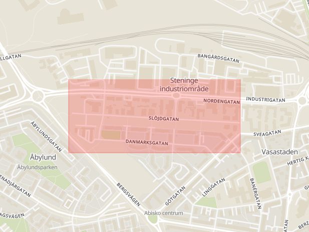 Karta som med röd fyrkant ramar in Slöjdgatan, Linköping, Östergötlands län