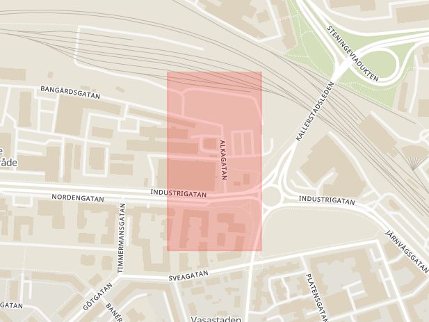 Karta som med röd fyrkant ramar in Alkagatan, Linköping, Östergötlands län