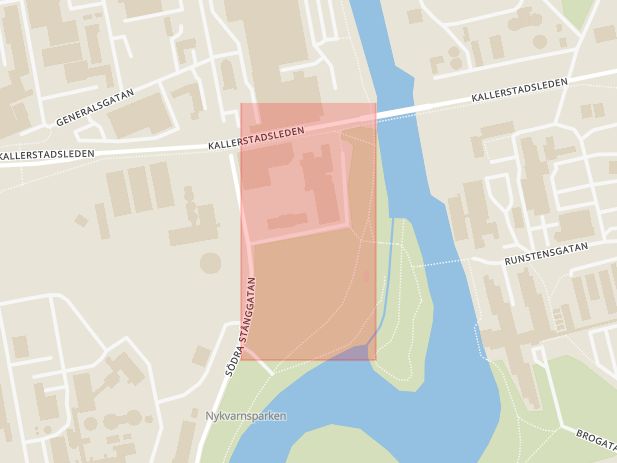 Karta som med röd fyrkant ramar in Tornby, Nykvarnsgatan, Linköping, Östergötlands län