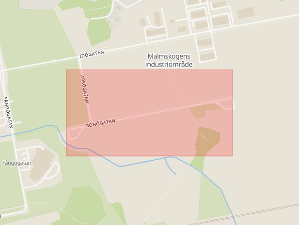 Karta som med röd fyrkant ramar in Rönögatan, Linköping, Östergötlands län