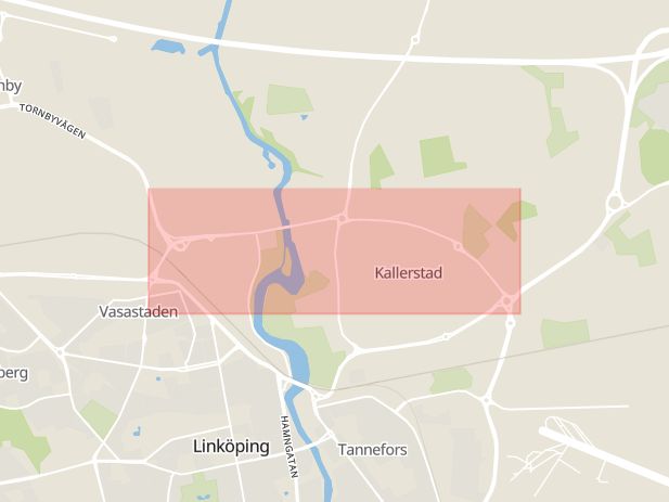 Karta som med röd fyrkant ramar in Kallerstadsleden, Linköping, Östergötlands län