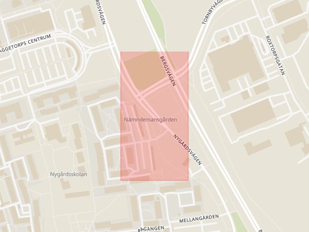 Karta som med röd fyrkant ramar in Nämndemansgården, Linköping, Östergötlands län