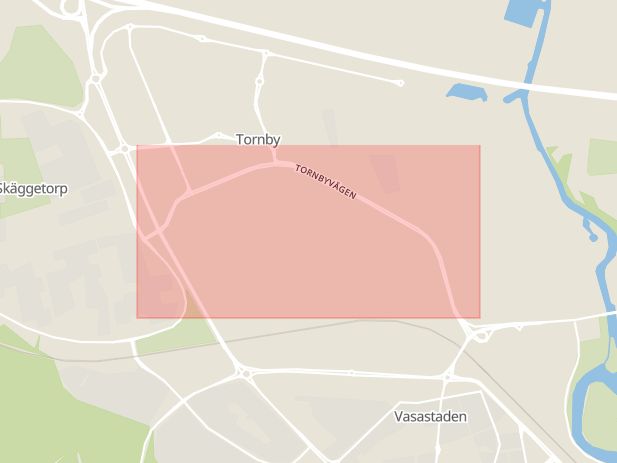 Karta som med röd fyrkant ramar in Tornbyvägen, Linköping, Östergötlands län