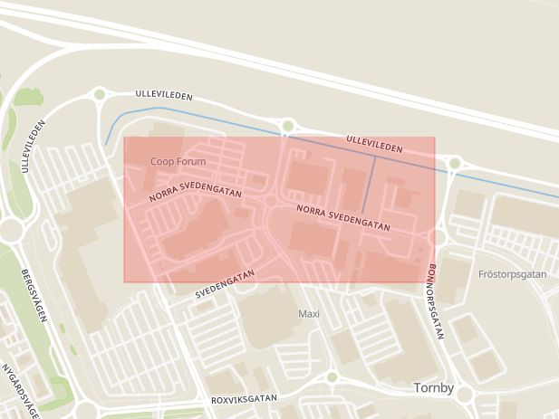 Karta som med röd fyrkant ramar in Norra Svedengatan, Linköping, Östergötlands län