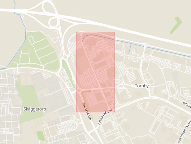 Karta som med röd fyrkant ramar in Tornby, Svedengatan, Linköping, Östergötlands län