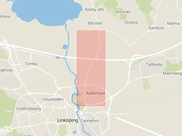 Karta som med röd fyrkant ramar in Gumpekullavägen, Linköping, Östergötlands län