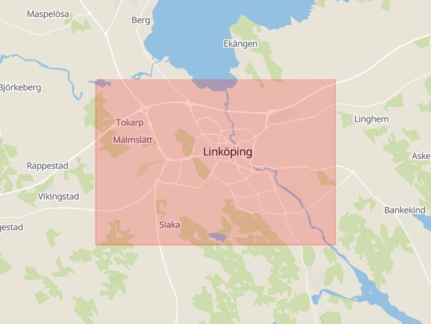 Karta som med röd fyrkant ramar in Linköping, Östergötland, Östergötlands län