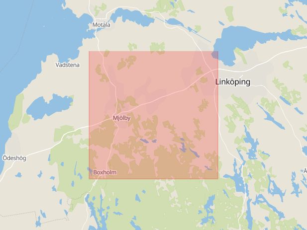 Karta som med röd fyrkant ramar in Svartån, Mjölby, Östergötlands län