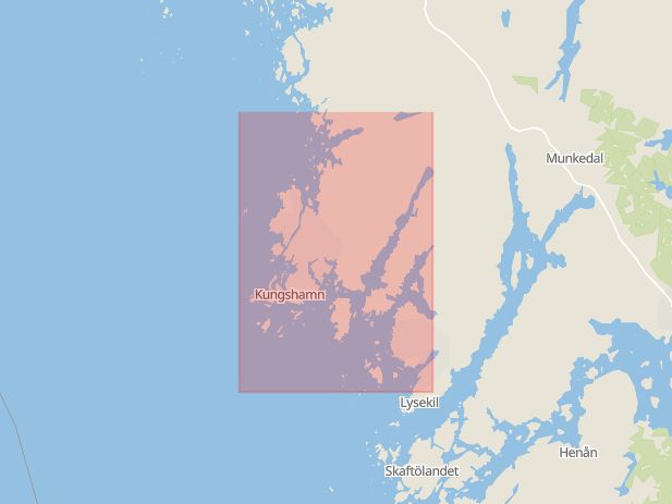 Karta som med röd fyrkant ramar in Håkantorp, Uddevallabron, Sotenäs Kommun, Västra Götalands län