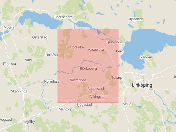 Karta som med röd fyrkant ramar in Vikingstad, Linköpings Kommun, Linköping, Östergötlands län