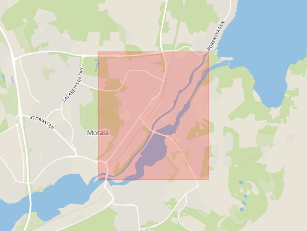 Karta som med röd fyrkant ramar in Verkstadsvägen, Motala, Östergötlands län