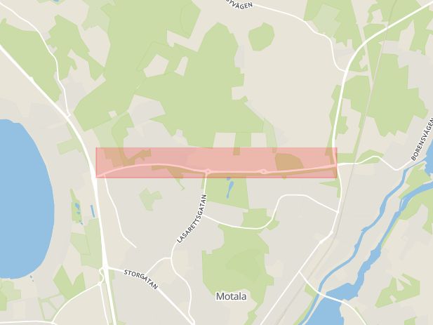 Karta som med röd fyrkant ramar in Metallvägen, Motala, Östergötlands län