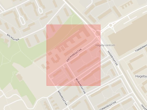 Karta som med röd fyrkant ramar in Snickaregatan, Norrköping, Östergötlands län