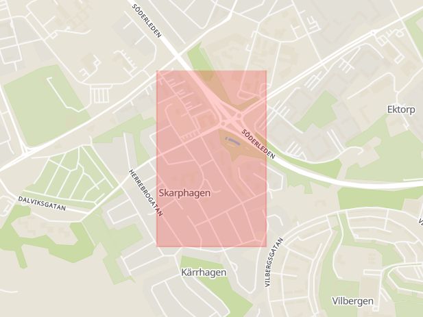 Karta som med röd fyrkant ramar in Skarphagen, Skarphagsgatan, Norrköping, Östergötlands län