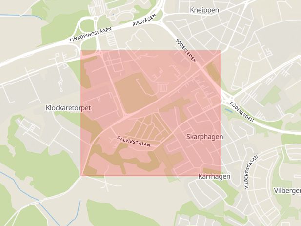 Karta som med röd fyrkant ramar in Hjalmar Brantings Gata, Norrköping, Östergötlands län