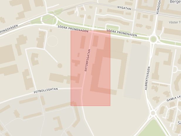 Karta som med röd fyrkant ramar in Ektorpsgatan, Norrköping, Ågatan, Linköping, Östergötlands län