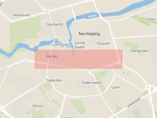 Karta som med röd fyrkant ramar in Nygatan, Norrköping, Östergötlands län