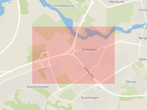 Karta som med röd fyrkant ramar in Skarphagen, Norrköping, Östergötlands län