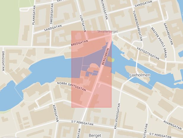 Karta som med röd fyrkant ramar in Kungsgatan, Norra Grytsgatan, Norrköping, Östergötlands län