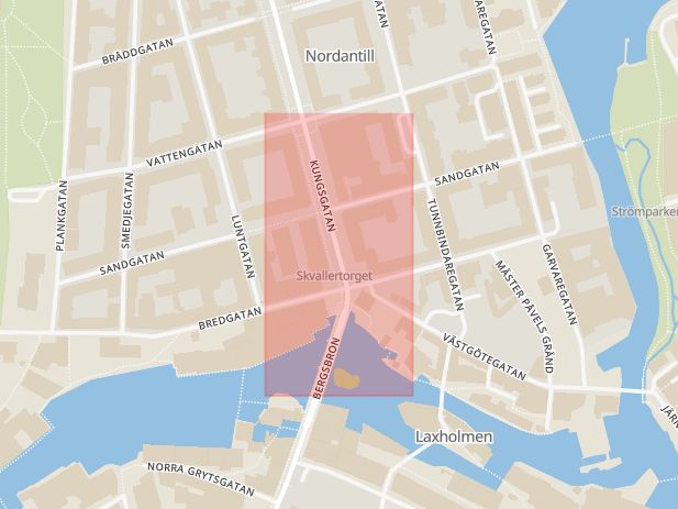 Karta som med röd fyrkant ramar in Skvallertorget, Norrköping, Östergötlands län