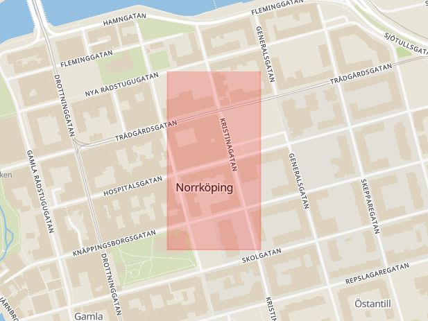 Karta som med röd fyrkant ramar in Norrköping, Orange, Motala, Östergötlands län