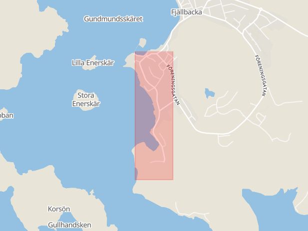 Karta som med röd fyrkant ramar in Sälviksvägen, Fjällbacka, Tanum, Västra Götalands län