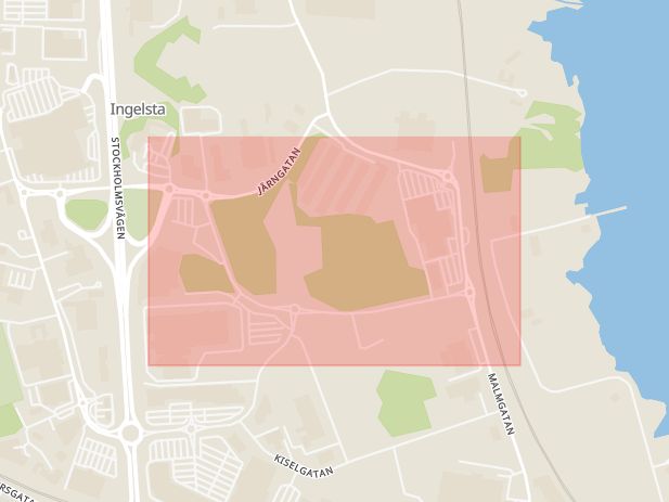 Karta som med röd fyrkant ramar in Blygatan, Ingelstad, Norrköping, Östergötlands län