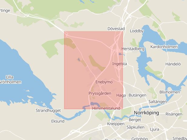 Karta som med röd fyrkant ramar in Finspångsvägen, Fiskeby, Norrköping, Östergötlands län