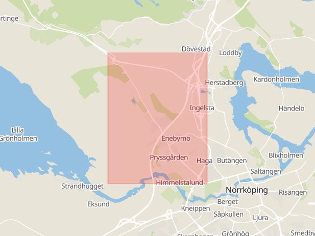 Karta som med röd fyrkant ramar in Finspångsvägen, Norrköping, Östergötlands län